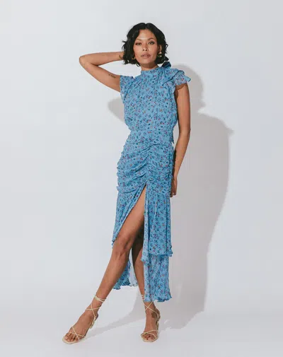Cleobella Cecilia Ankle Dress Lapis Block Print In Blue