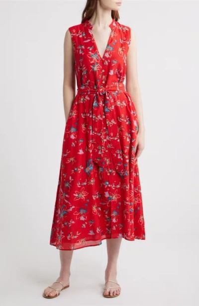 Cleobella Cheyenne Floral Cotton Blend Sleeveless Shirtdress In Red