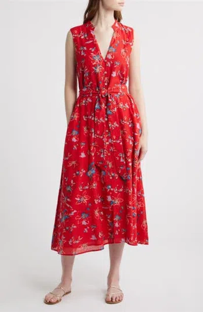 Cleobella Cheyenne Floral Cotton Blend Sleeveless Shirtdress In Red