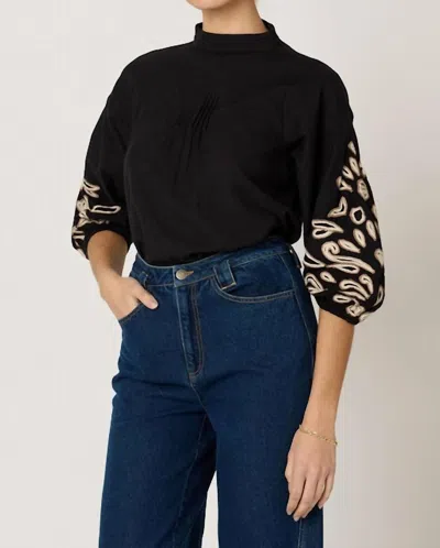 CLEOBELLA CLARISSA EMBROIDERED BLOUSE IN BLACK IVORY
