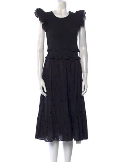 Pre-owned Cleobella Crew Neck Midi Length Dress In Black