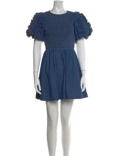 Pre-owned Cleobella Crew Neck Mini Dress In Blue