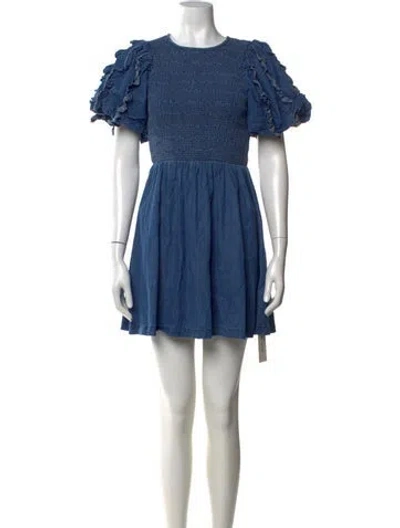 Pre-owned Cleobella Crew Neck Mini Dress In Blue