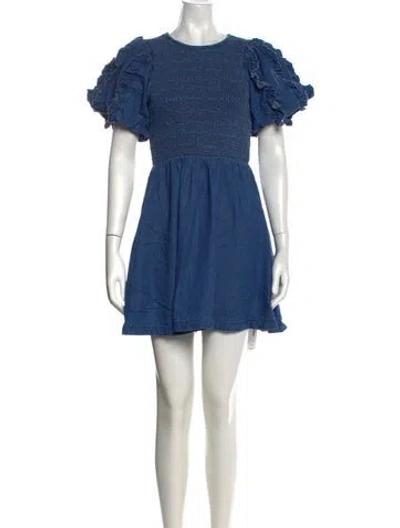 Pre-owned Cleobella Crew Neck Mini Dress In Blue
