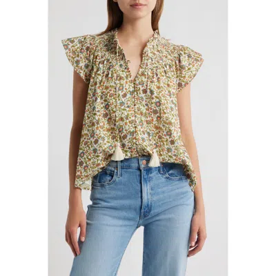 Cleobella Dira Smocked Tassel Tie Organic Cotton Top In Multi