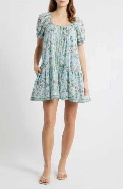 Cleobella Elodie Floral Drop Waist Minidress In Blue