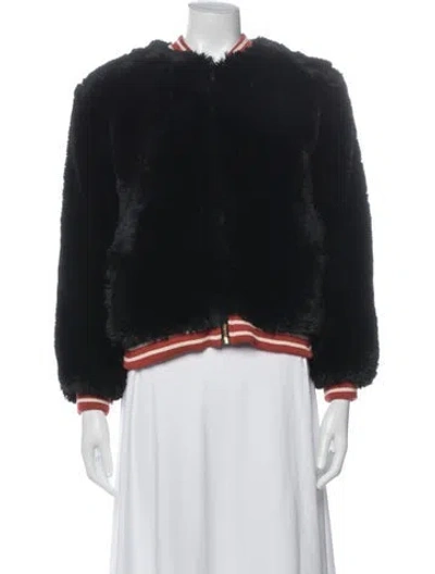 Pre-owned Cleobella Faux Fur Bomber Jacket In Black