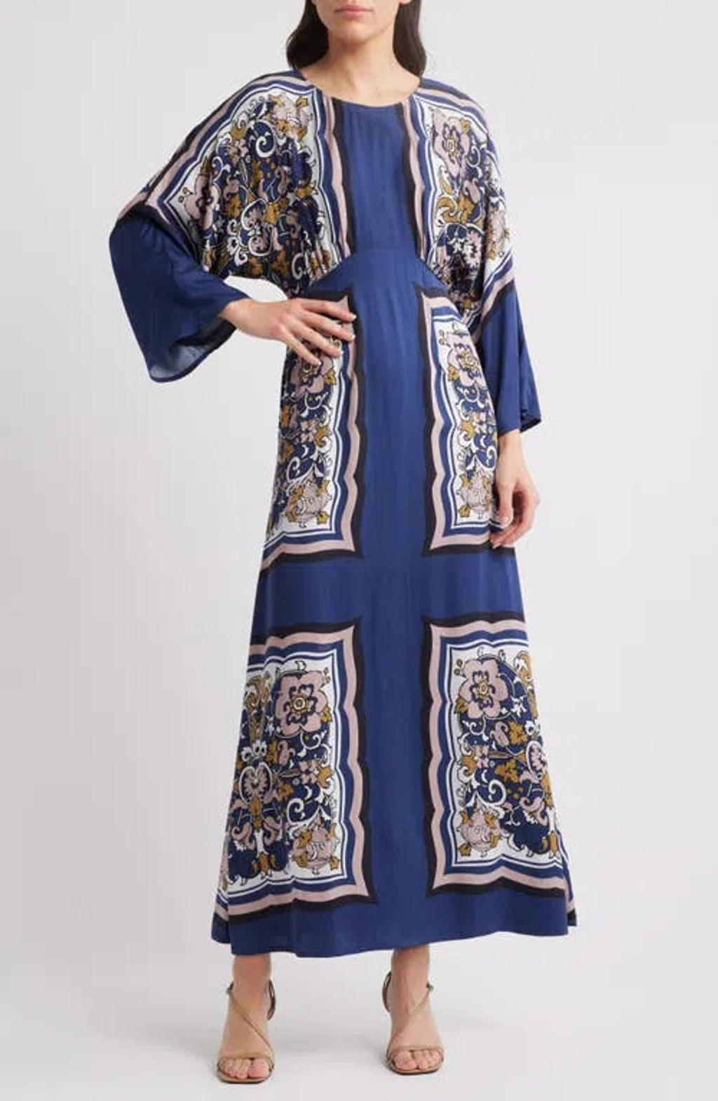Cleobella Fawn Long Sleeve Satin Maxi Dress In Floral Anise | ModeSens
