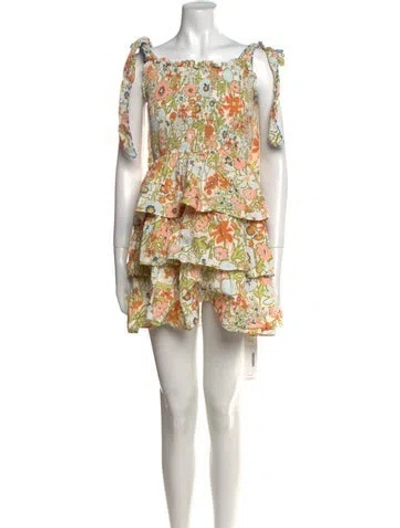 Pre-owned Cleobella Floral Print Knee-length Dress In White