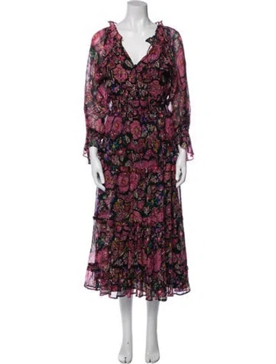 Pre-owned Cleobella Floral Print Long Dress In Black