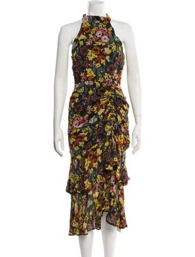 Pre-owned Cleobella Floral Print Long Dress In Black