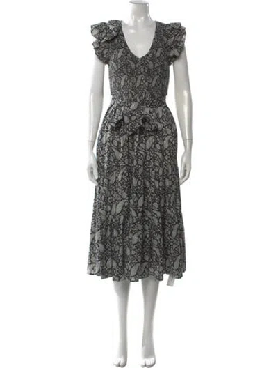 Pre-owned Cleobella Floral Print Long Dress In Black