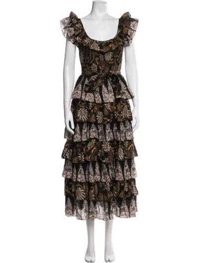 Pre-owned Cleobella Floral Print Long Dress In Black