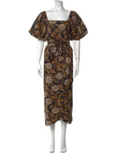Pre-owned Cleobella Floral Print Long Dress In Black