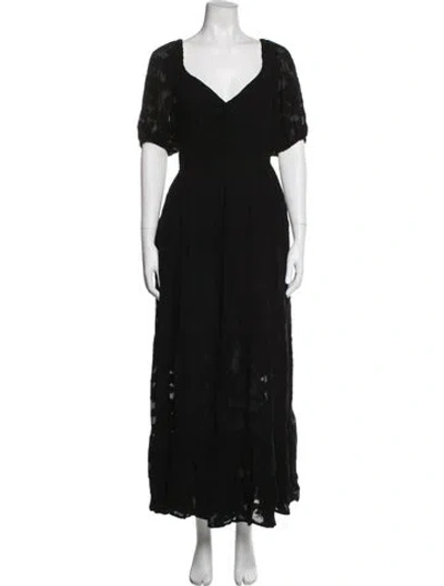 Pre-owned Cleobella Floral Print Long Dress In Black