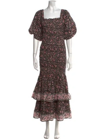 Pre-owned Cleobella Floral Print Long Dress In Black/metallic