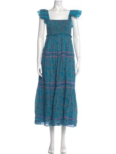 Pre-owned Cleobella Floral Print Long Dress In Blue