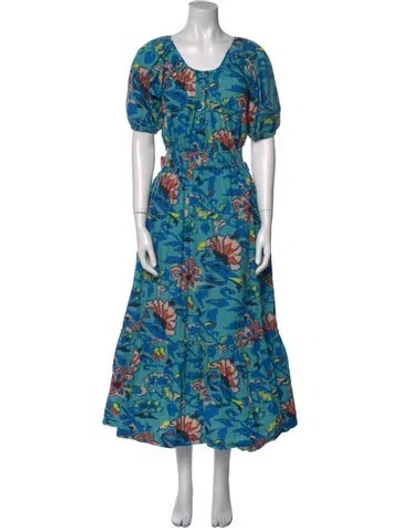 Pre-owned Cleobella Floral Print Long Dress In Blue