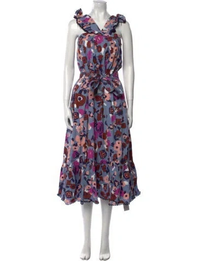 Pre-owned Cleobella Floral Print Long Dress In Blue