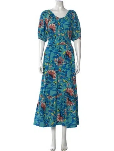 Pre-owned Cleobella Floral Print Long Dress In Blue