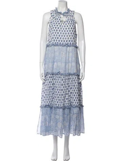 Pre-owned Cleobella Floral Print Long Dress In Blue