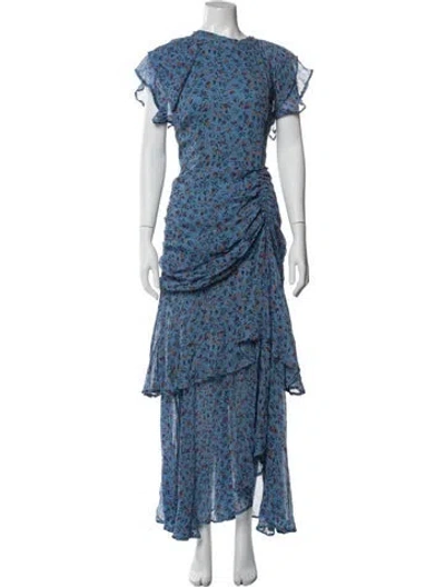 Pre-owned Cleobella Floral Print Long Dress In Blue