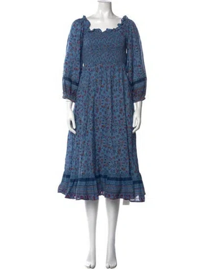 Pre-owned Cleobella Floral Print Long Dress In Blue
