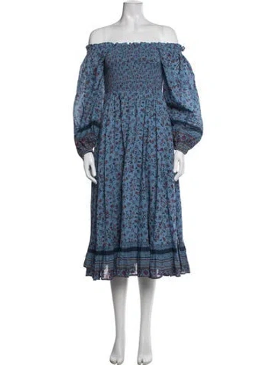 Pre-owned Cleobella Floral Print Long Dress In Blue