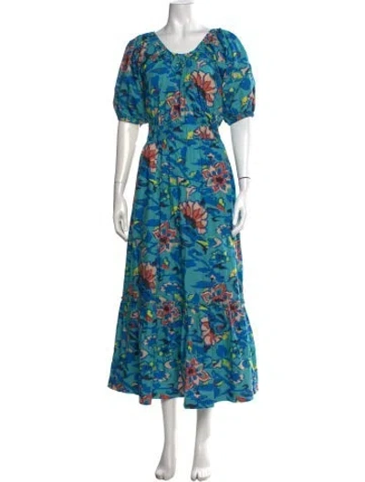 Pre-owned Cleobella Floral Print Long Dress In Blue