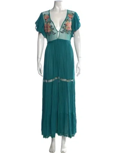Pre-owned Cleobella Floral Print Long Dress In Blue/green