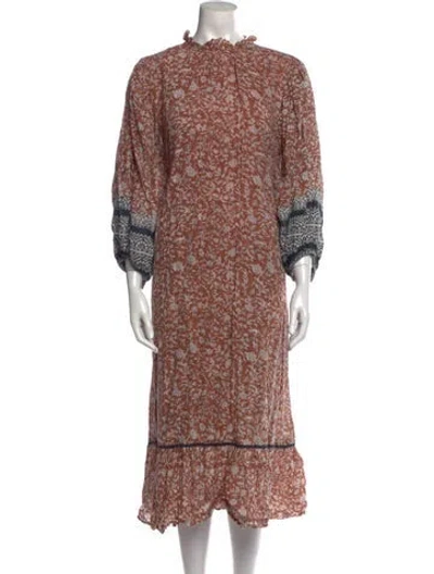 Pre-owned Cleobella Floral Print Long Dress In Brown