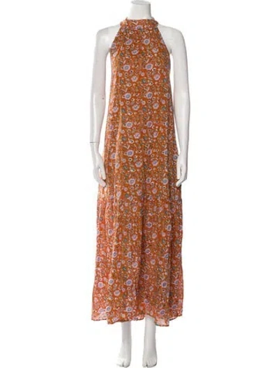 Pre-owned Cleobella Floral Print Long Dress In Brown
