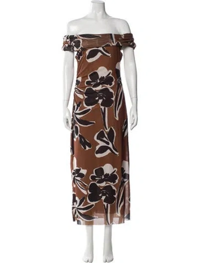 Pre-owned Cleobella Floral Print Long Dress In Brown
