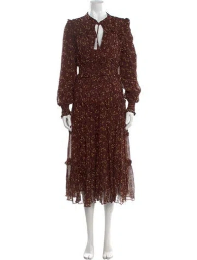 Pre-owned Cleobella Floral Print Long Dress In Brown