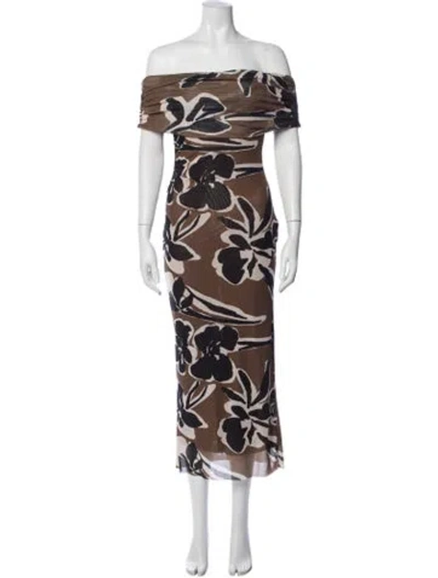 Pre-owned Cleobella Floral Print Long Dress In Brown