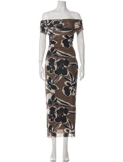 Pre-owned Cleobella Floral Print Long Dress In Brown