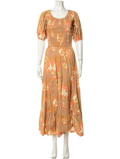Pre-owned Cleobella Floral Print Long Dress In Brown