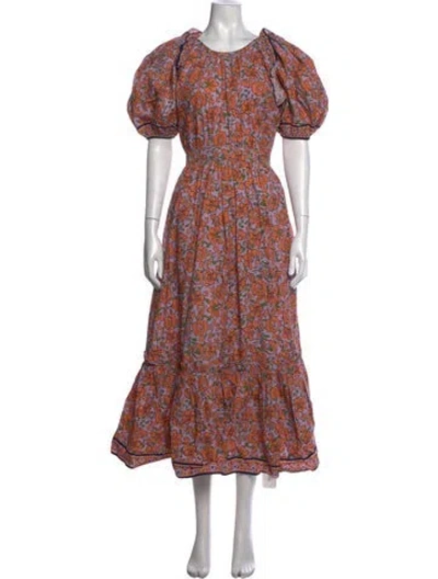 Pre-owned Cleobella Floral Print Long Dress In Brown