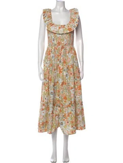 Pre-owned Cleobella Floral Print Long Dress In Green