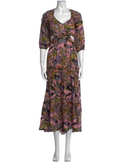 Pre-owned Cleobella Floral Print Long Dress In Multi