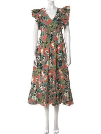 Pre-owned Cleobella Floral Print Long Dress In Multi