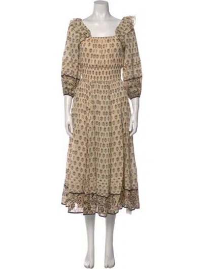 Pre-owned Cleobella Floral Print Long Dress In Neutral