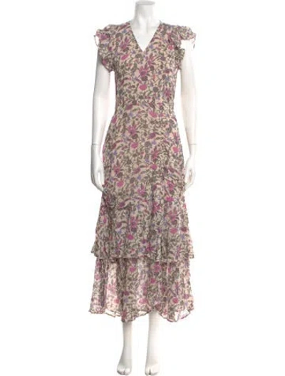 Pre-owned Cleobella Floral Print Long Dress In Neutral