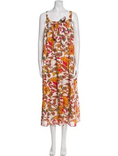 Pre-owned Cleobella Floral Print Long Dress In Neutral