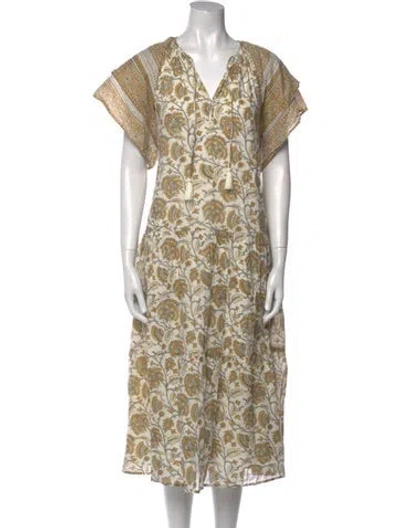 Pre-owned Cleobella Floral Print Long Dress In Neutral