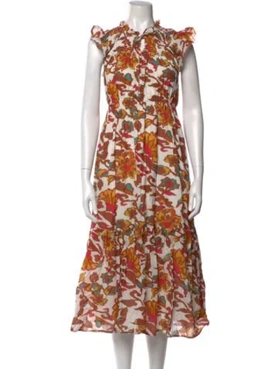 Pre-owned Cleobella Floral Print Long Dress In Neutral