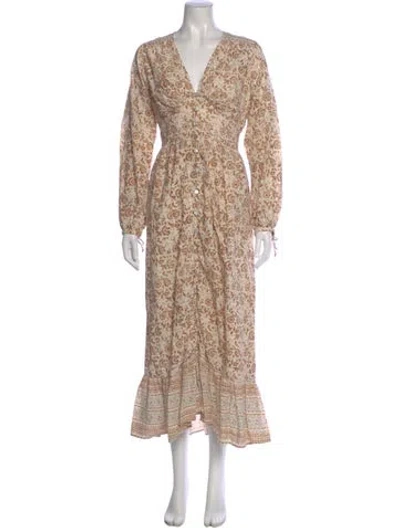 Pre-owned Cleobella Floral Print Long Dress In Neutral