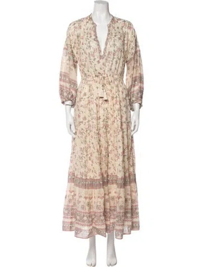 Pre-owned Cleobella Floral Print Long Dress In Neutral