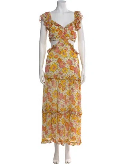 Pre-owned Cleobella Floral Print Long Dress In Neutral
