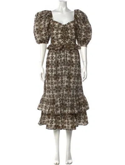 Pre-owned Cleobella Floral Print Long Dress In Neutral